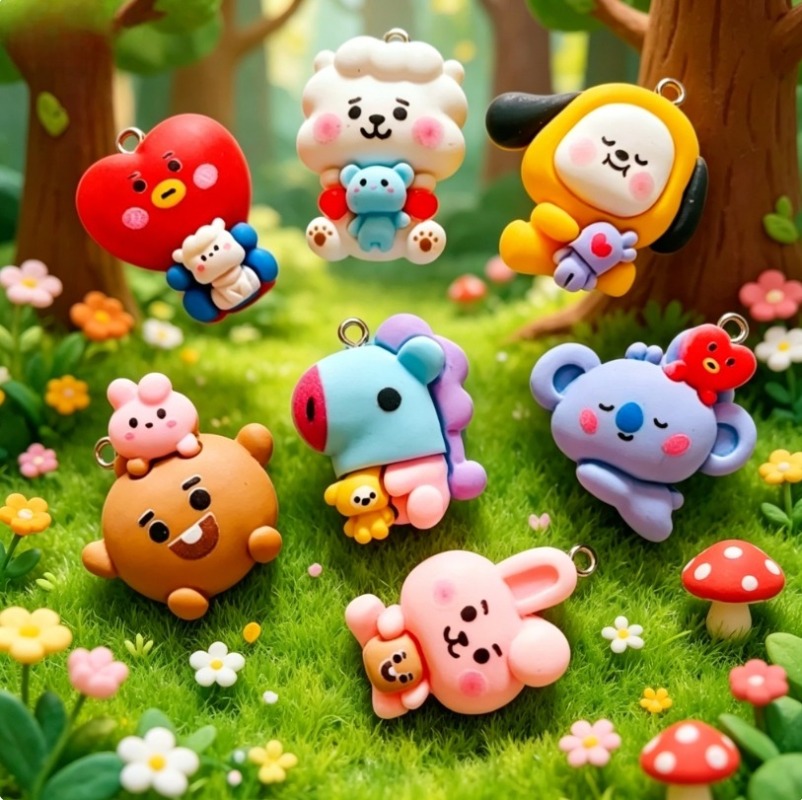 7pcs BT21 Resin Cartoon Charm  - огляд і ціна Cosplay Prop Diy